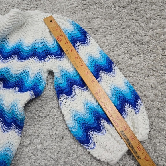 Lilly Pulitzer Navana Sweater Womens Medium‎ 1/2 Sleeve Crochet Wave Stripe - Picture 10 of 11